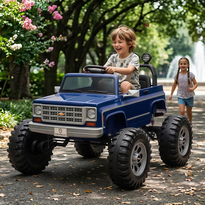 MUKIDY 24V Ride on Car, Licensed Chevrolet Cheyenne Truck w/2X200W Motor, Remote Control, Decoration Streamer, 24 Volt Ride on Toys Power Big Wheels for Big Kids,Blue