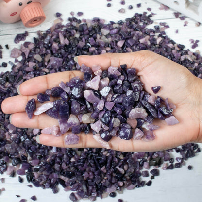 Crocon 1/2 LB Crushed Lepidolite Chips Bulk Stones 1100+ Carats Natural Quartz Pieces Irregular Shape Gemstones for House Warming Gifts New Home and Chakra healing crystals Home Decor gifts for women