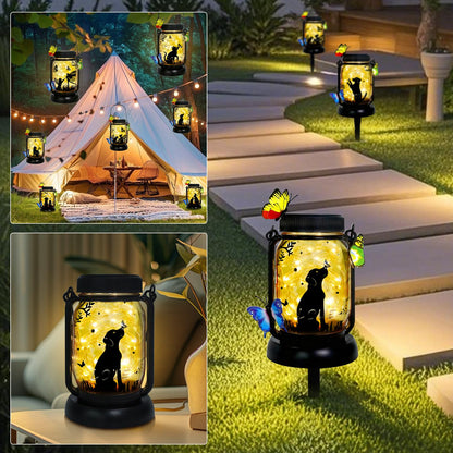 Dog Solar Lanterns Outdoor Garden Solar Dog Lights Dog & Cat Lover Gifts for Women Mom Grandma, Butterfly Fairy Lights Waterproof Hanging Mason Jar Lamps (Dog Kiss Butterfly)