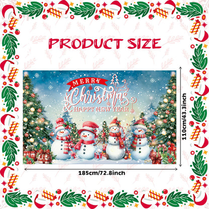 HILAVO 6x3.6ft Large Christmas Banner Backdrop, Snowman Merry Christmas Banner Indoor Xmas Photography Background Party Decoration for Xmas New Year Party Photo Booth Wall Hanging Decor