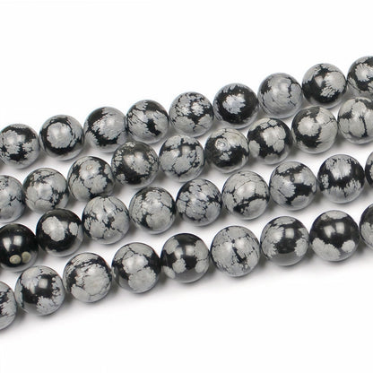 MJDCB Snowflake Obsidian Beads Round Natural Stone Beads for Jewelry Making DIY Bracelet (10mm)