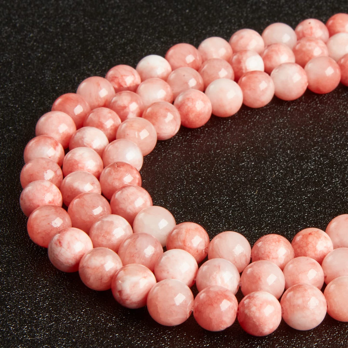 35pcs 10mm Pink White Jade Beads Natural Gemstone Beads Round Loose Beads for Jewelry Making