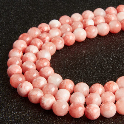 60pcs 6mm Pink White Jade Beads Natural Gemstone Beads Round Loose Beads for Jewelry Making
