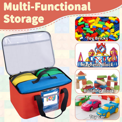 Wigojoy 4 PCS Magnetic Tiles Storage Bag, Toy Storage Bags With Visual Top Flap, Label Pocket and Mesh Pockets Fit for LEGO, Building Blocks, Magnetic Tiles, Toy Cars