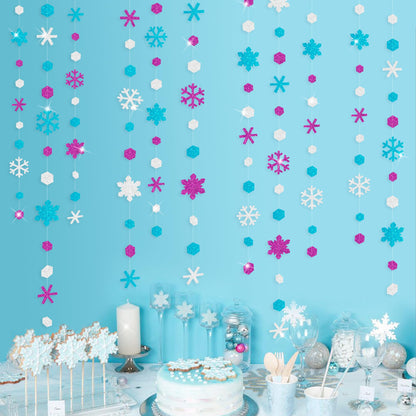 52 Ft Snowflakes Party Decorations Silver Purple Blue Glitter Paper Snowflakes Garland Streamer for Winter Wonderland Christmas Holiday Frozen Birthday Wedding Baby Shower Bridal Shower Party Supplies