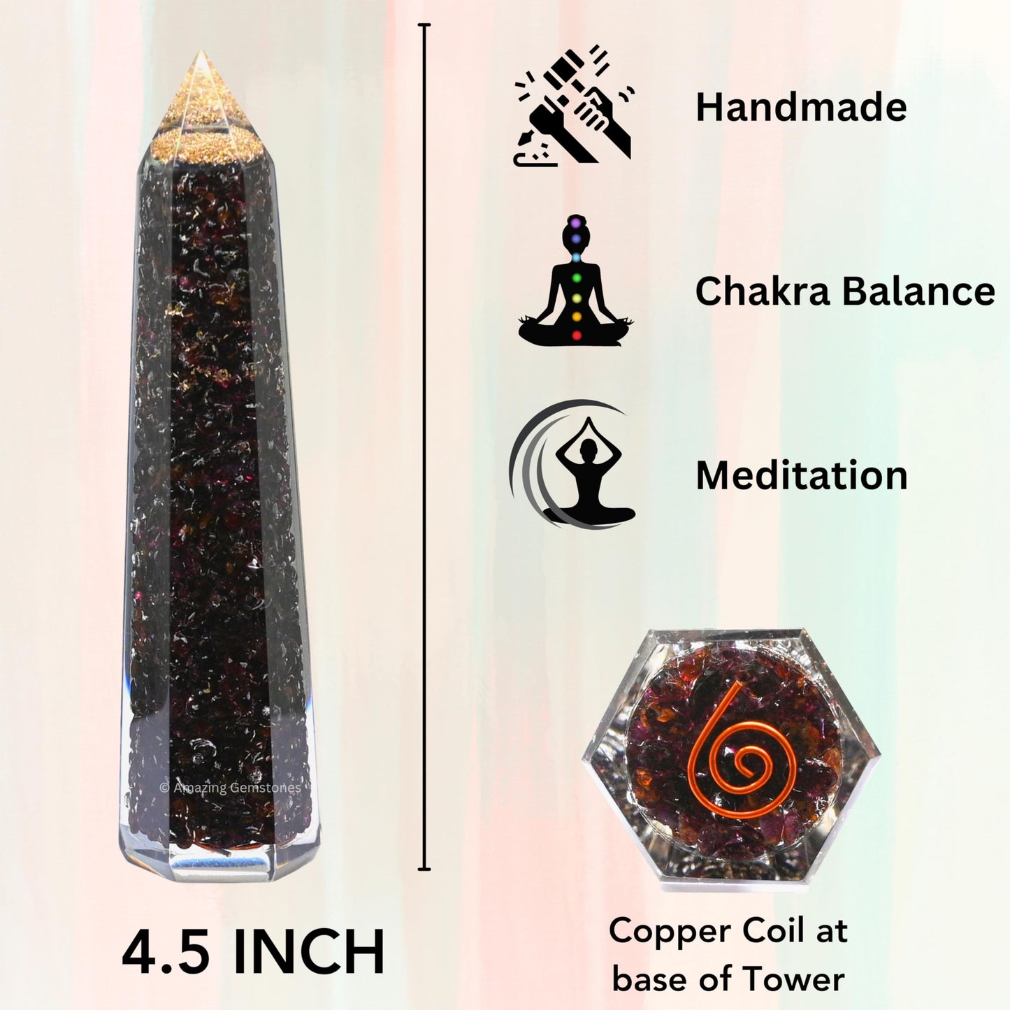 Amazing Gemstone Garnet Orgonite Orgone Crystal Towers - Large 4.5" Orgonite Crystal Wand Obelisk Tower Point for Meditation, Crystals and Healing Stones Gift and Protection