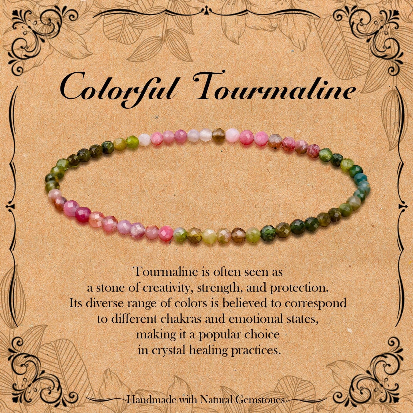 BONNY BOXX Natural Genuine Gemstone Faceted Round Beads Bracelets, 3mm Adjustable Stretchy Tiny Faceted Colorful Tourmaline Bracelet, Healing Crystal Reiki Chakra Dainty Jewelry Fashion Gifts