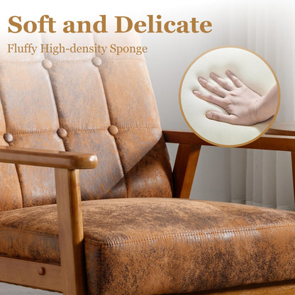 Kayflora Modern Accent Chair, Mid-Century Linen Armchair with Solid Wood Armrests, Button-Tufted Comfortable Cushioned Reading Chairs for Living Room, Bedroom (Coffee