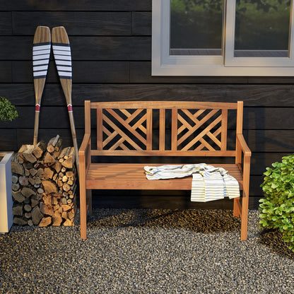 Giantex Outdoor Wooden Garden Bench - 2-Person Acacia Wood Loveseat with Armrests, Backrest, 800lbs Capacity, Patio Park Bench for Backyard, Front Porch Bench (Non-Foldable)