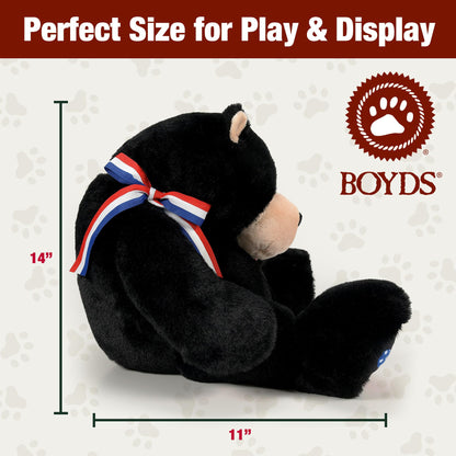 Enesco Boyds Bears 45th Anniversary Bubba Bearsevelt Plush Teddy Bear Stuffed Animals, Collectible Premium Soft Teddy Bear Plushies for Ages 1+ and Up, Patriotic Black Bear with USA Flag, 14 Inch