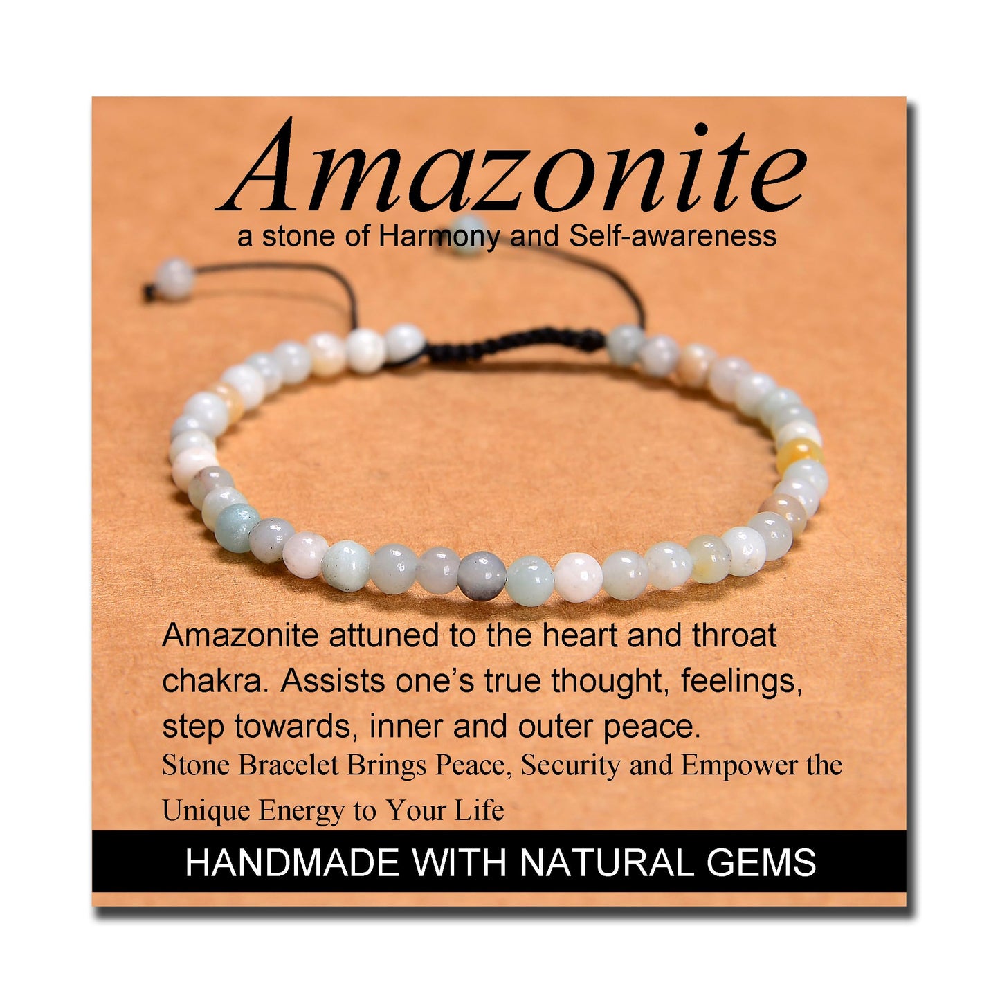 MASSIVE BEADS Multicolor Amazonite Stone of Harmony - Handmade Yoga Natural Stone Crystal Healing Power Energy Gifts for Unisex Adult Bracelet Macrame Adjustable 4mm