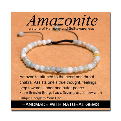 MASSIVE BEADS Multicolor Amazonite Stone of Harmony - Handmade Yoga Natural Stone Crystal Healing Power Energy Gifts for Unisex Adult Bracelet Macrame Adjustable 4mm