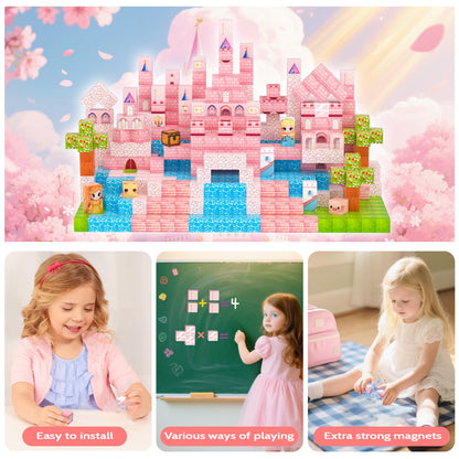 SSAWER Magnetic Blocks, 100PCS Magnetic Tiles Building Blocks, Magnet Cubes STEM Sensory Game Toys Christmas Birthday Gifts for Kids Girls Age 3+ (Princess Castle)
