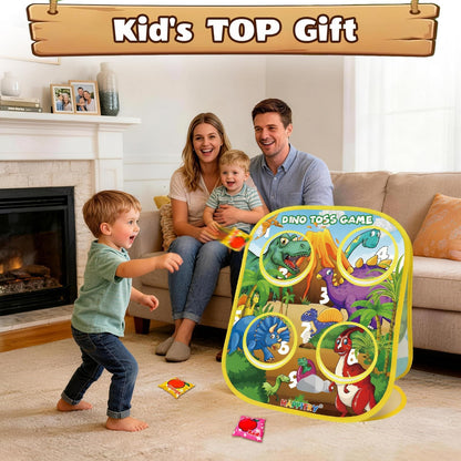 3-in-1 Dinosaur Bean Bag Toss Game for Boy Toddler Ages 3 4 5 Year Old, Cornhole Bags Set for 3-5 Preschool Kids, Outdoor Play Outside Toys in Backyard Lawn, Indoor Family Party Game, Birthday Gifts