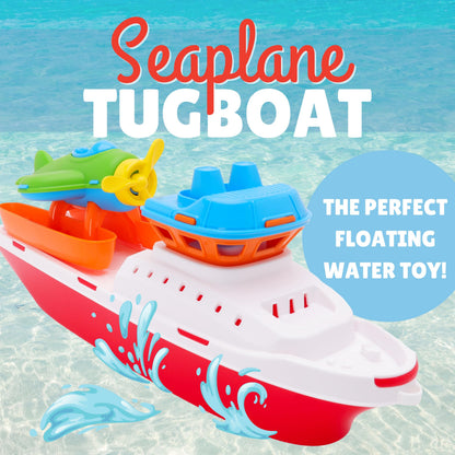 Toyland® 17" Floating Tugboat with Seaplane - Durable Water, Pool and Bathtub Toy for Kids 24 Months Plus - Non-Toxic & Easy Clean Plastic Boat