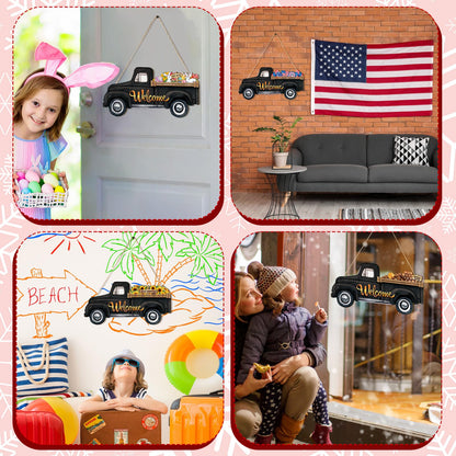 Ferraycle Independence Day Interchangeable Welcome Sign 4th of July Seasonal Truck Decor Door Signs with 12 Holiday Icons Rustic Farmhouse Interchangeable Holiday Decor(Black, Lateral Style)
