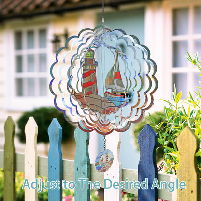 YNGFIL Lighthouse 3D Wind Spinner Kinetic Metal Art Hanging Wind Spinner Outdoor Decoration Ocean Ornaments Decor for Yard and Garden
