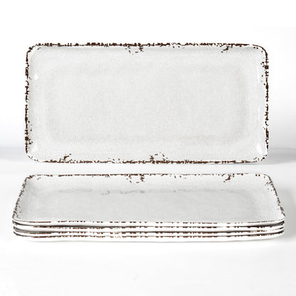 ZAROCRUS 4-Pack 14" x 7" White Serving platter Set, Reusable Farmhouse Melamine Serving Platters for Cookie, Appetizer, Charcuterie, Snack, Party Food Display - Stackable Kitchen CounterTop Tray.