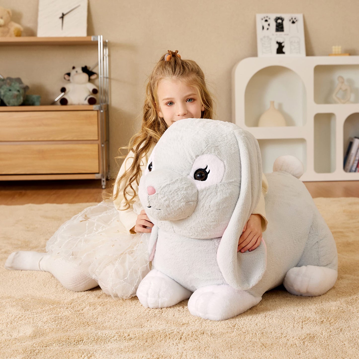 EARTHSOUND Giant Easter Rabbit Stuffed Animal Plush Toy,23 inches Large Realistic Bunny Jumbo Big Size Soft Toys,Cute Huge Plushy Fluffy Fat Plushie,Gifts for Kid