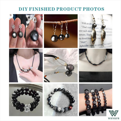WHNKFB 8mm 50PCS Natural Silver Sheen Obsidian Round Beads, Metallic Luster Loose Gemstone Beads for Jewelry Making Craft - 4mm 6mm 8mm 10mm Options with Free Elastic Cord