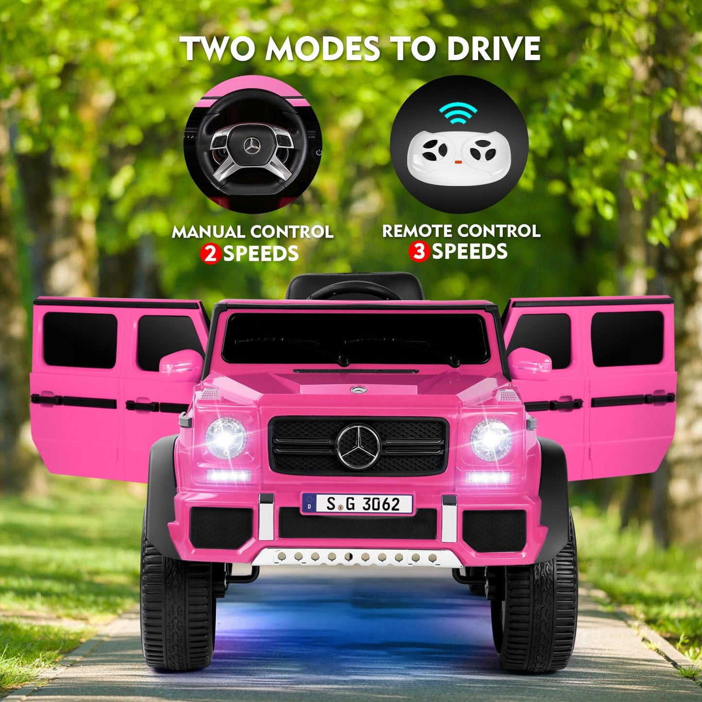 JOYLDIAS Ride On Cars, Licensed Mercedes-Benz Maybach G650S, 12V7AH Battery Powered Toy Electric Car for Kids W/LED Underglow Lights,Remote Control, 2 Motors, 3 Speeds, Music, Bluetooth,Horn,Pink