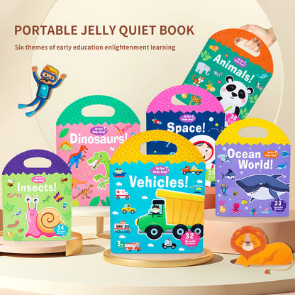 MIKNEKE 6 Pack Jelly Reusable Sticker Books for Toddlers 1-3 2-4 Years, Portable Travel Toys Sticker Activity Book for Kids 2 3 4 Year Old Girls Boys, Animal Insect Dinosaur Ocean Space Car