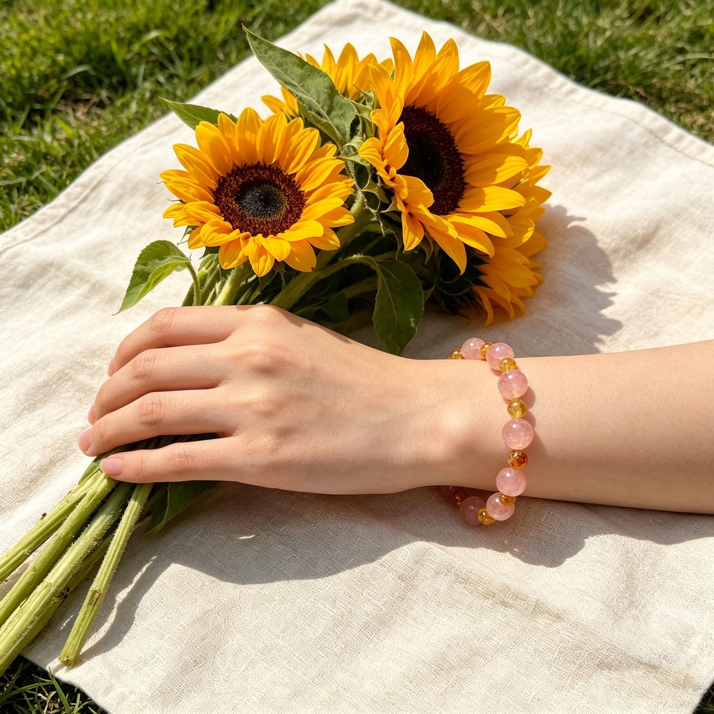 10mm pink crystal paired with 6mm yellow crystal bracelet for peach blossom prosperity and financial luck, natural crystal bracelet for women