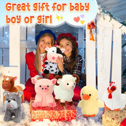 Hiboom 14 Pack Farm Stuffed Plush Animals Toys Set 8 Inch Barnyard Stuffed Animals Bulk Soft Pig Rooster Horse Duck Sheep Cow Dog Toy Gifts for Birthday Party Favor Supplies