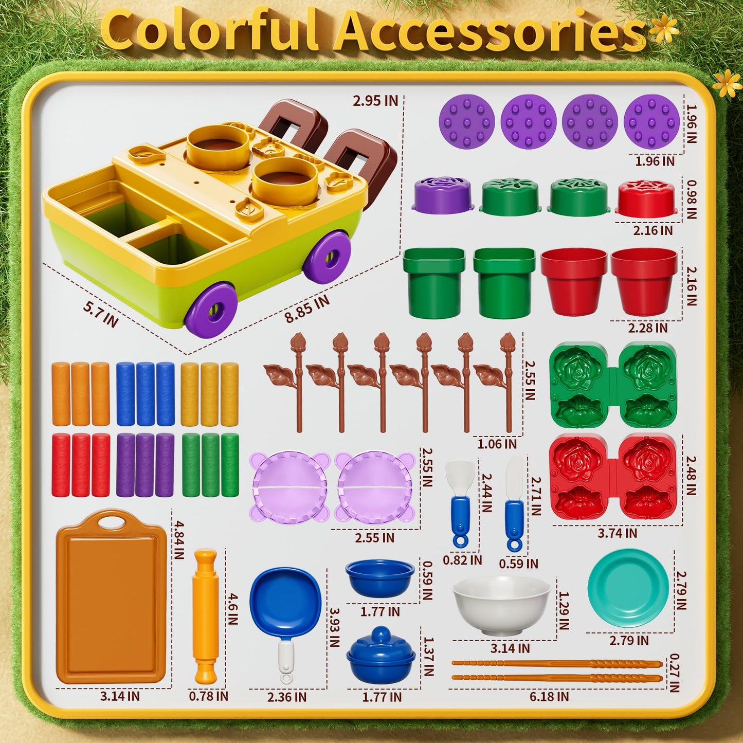 JUKUDAHU 50PCS Play Clay Set Blooming Flower Garden Toy Playset for Kids 3-5, DIY Nature Kits, Pretend Kitchen Toys Accessories with Cart, Toy Dishes, Gifts for Girls Boys Toddlers Ages 3 4 5 6 7 8 9