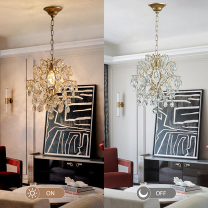 Bestier Gold Modern Pendant Chandelier Crystal Raindrop Lighting Ceiling Light Fixture Lamp for Dining Room Bathroom Bedroom Livingroom entryway 1 E26 Bulbs Required D13 in x H16 in
