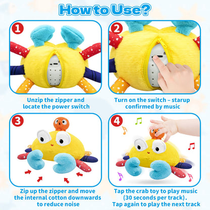 Infowush Baby Toys 6-12-18 Months - Musical Crawling Crab Plush Toy, Dancing Walking Bouncing Tummy Time Toy Interactive Sensory Learning Toys for Toddlers 1-3, Birthday Gifts for Infants Boys Girls