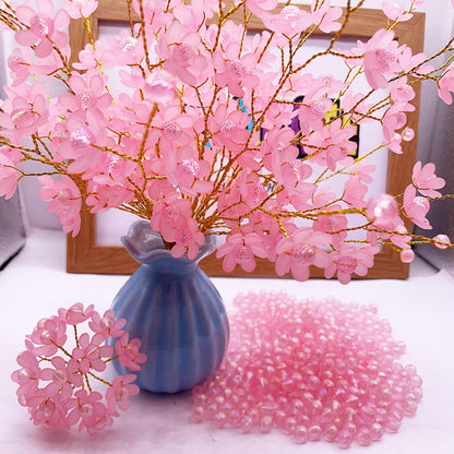 Crystal Artificial Flower Bouquet Material Set, Including 300 Acrylic Petals, 300 Beads, and 50 Iron Wires, Used for DIY Bouquets for Home Garden, Party, and Wedding Decoration (Pink)