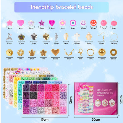 18000 Pcs Clay Beads Bracelet Making Kit 6 Boxes 96 Colors Friendship Jewelry Making kit Polymer Set with 1000 Letter Beads and 850 Charms Crafts