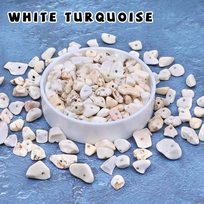 500 pcs Natural Chip Stone Beads, White Turquoise 5-8 mm Irregular Gemstones Healing Crystal Loose Rocks Bead Hole Drilled for Jewelry Making Bracelet