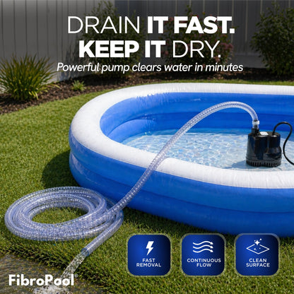 FibroPool 75W Submersible Pool Cover Pump – 10 GPM, 16 ft Hose Included – 120V Electric – Above Ground & Inground Pools, Spas & Ponds – ABS Plastic