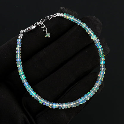 CRYSTALIS Natural Ethiopian Opal Beads Bracelet, High Grade Beaded Crystals, Chakra Healing Gemstone, Gift Giving Women Jewelry, 925 Sterling Silver 8 inch