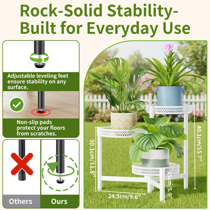 NQW 3 Tiered Tall Plant Stand Indoor Outdoor, Metral Plant Shelf for Corner Display Rack, Multi-Tier Folding Planter Pot Holder Flower Stand for Living Room Balcony Garden Patio - WhiteWave
