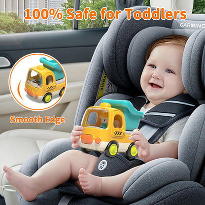 PANITU Baby Toys Push Cars for 1 2 3 Year Old Friction Powered Construction 3 Pack Friction Vehicle Set Excavator Dumper Cement Mixer Truck Lights and Musial Toys Birthday Gifts for Toddlers 1-3