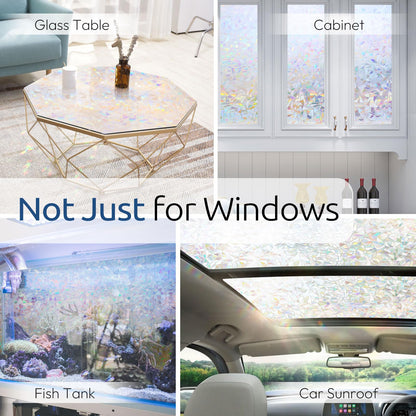 rabbitgoo Window Privacy Film Rainbow Film Decorative Window Sticker, 3D Static Stained Glass Cling Tint for Home Heat Control Non-Adhesive, 17.5 x 78.7 inches