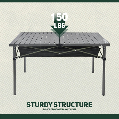 OUTSIDER Folding Camping Table, Portable Roll-up Outdoor Lightweight Aluminum Camp Table for Picnic BBQ Backyards Beach, Large Storage Mesh Pocket and Carrying Bag Included