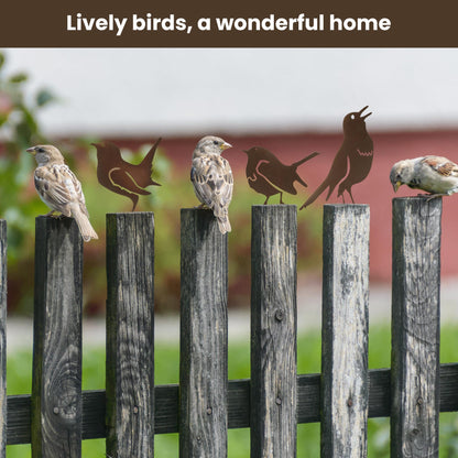 MIRATE 5PCS Rusty Metal Birds Decoration,Outdoor Fence Yard Decor,Metal Birds Craft Statue Ornaments for Yard Art,Garden Decor
