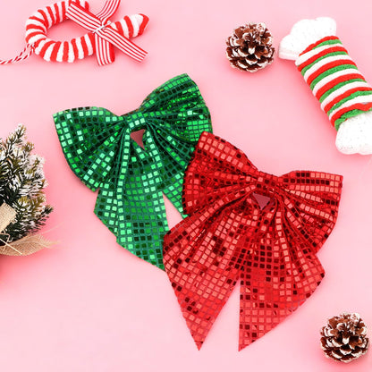 AMCAMI 2Pcs Christmas Bows Hair Clips, Glitter Sequin Bow Barrettes,Sparkly Christmas Hair Accessories Gifts Stocking Stuffers(Red & Green)