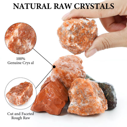 QINJIEJIE Sunstone 2PCS Raw Crystals 1.8-2.2'' Natural Crystals Healing Stones Bulk Large Stones for Tumbling Cabbing Fountain Rocks Polishing Handmade Gifts