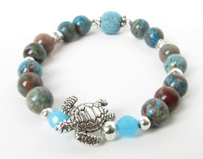 Sea Turtle Lava Bracelet, Stone Bracelet, Aromatherapy Jewelry, Christmas Gifts for Her
