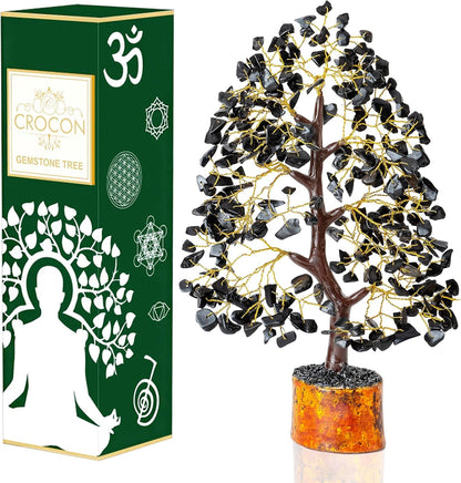 Crocon® Black Tourmaline Gemstone Tree of Life Crystals and Healing Stones, Birthday Gifts for Women, Men & Friends, Gifts for Mom Birthday, Home Office Decor, Spiritual Gift for Women Bedroom Decor