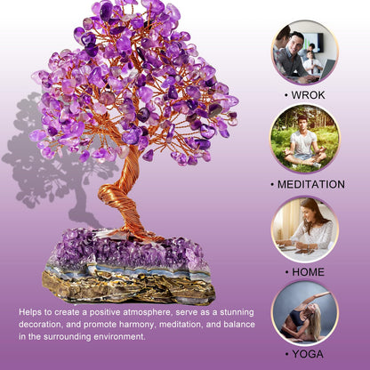 Runyangshi Natural Crystal Amethyst Cluster Tree Tree of Life Natural Crystal Healing Stones Gemstone Trees Fengshui Good Luck Positive Energy Home Decor