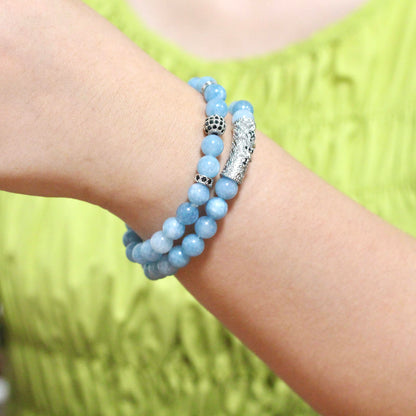 GDLKPYHS Aquamarine Bracelet,8MM Healing Crystal Beads,Stretchable Stretch Bracelets,Youthfulness Bracelet,Yoga Chakra Bracelets,Bring Positive Energy, Balance Emotion,Love & Peace,Gifts For Women