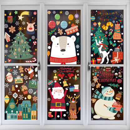 Christmas Window Clings Decorations, Xmas Stickers for Glass Windows, Fun Gift for Kids, Cute Decal Decor with Santa, Polar Bear, Snowflakes, 8 Sheets
