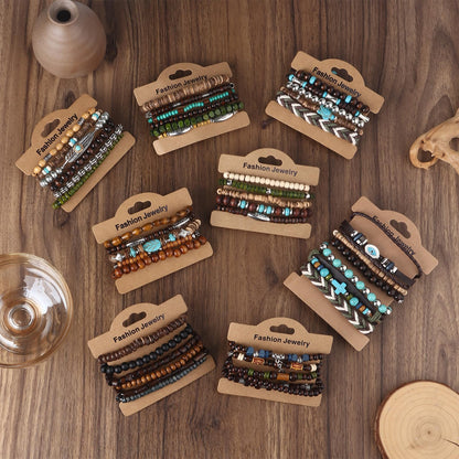 Giovanchi 44 PCS Beaded Bracelets for Mens Larger Size Women Adjustable Boho Punk Braided Wooden Bead Bracelet Bulk Wood Bangles Wristbands Meaningful Jewelry Gift