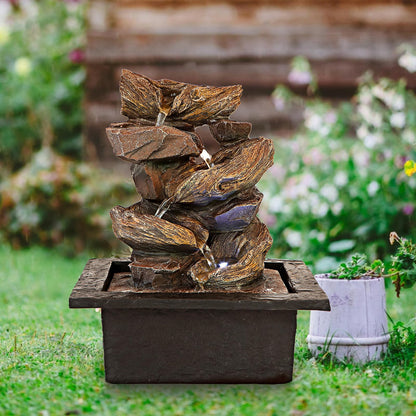 Father'sDen Collection 11-inch Waterfall Fountain Indoor - Tabletop Water Fountain - Indoor Fountains and Waterfalls with Soothing Sounds & In-Pot LED Light Enhancement